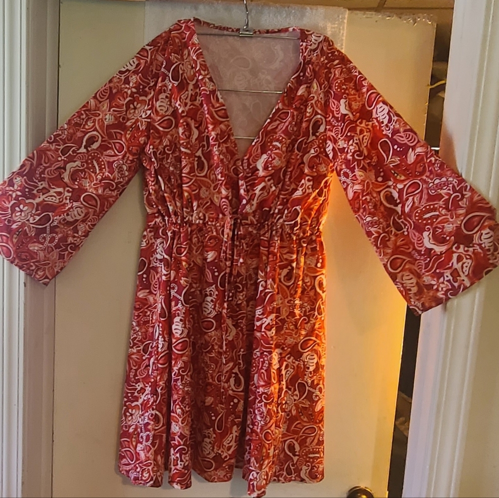 Red Paisley V-Neck Women's Dress